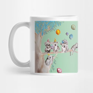 Koala Watercolor Painting, The Koalas Birthday Party - on Mint Green Mug